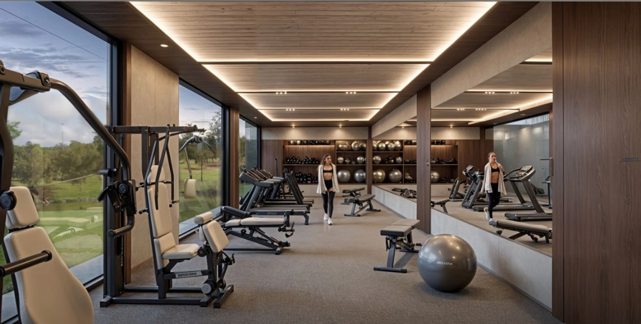 Gimnasio con vista al campo